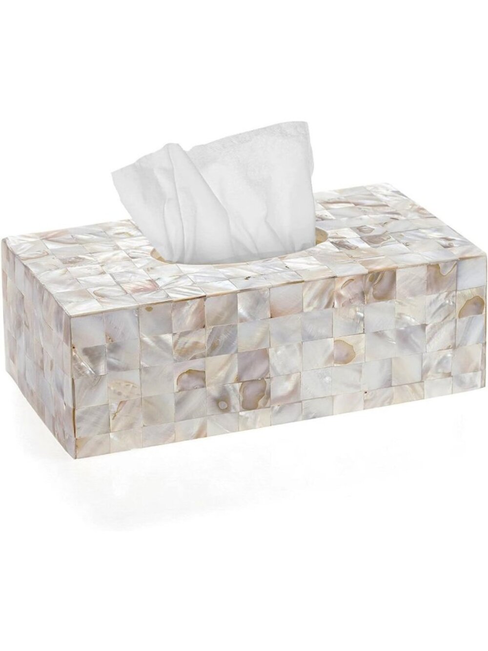 Elegant Rectangular Tissue Box Cover - Mother of Pearl Decorative Holder